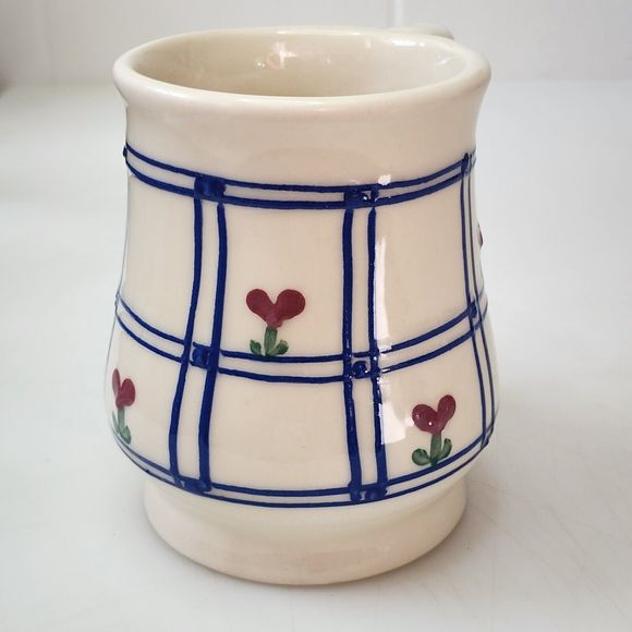 Vintage Hartstone USA Pottery Coffee Mug With‎ Plaid And Heart Shape Flowers - Picture 10 of 12